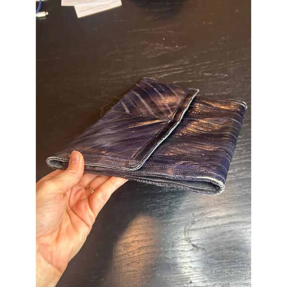 Vintage Eel Skin- Black- Fold Clutch- some wear- retro- 12x8 in inner pockets - Picture 8 of 8